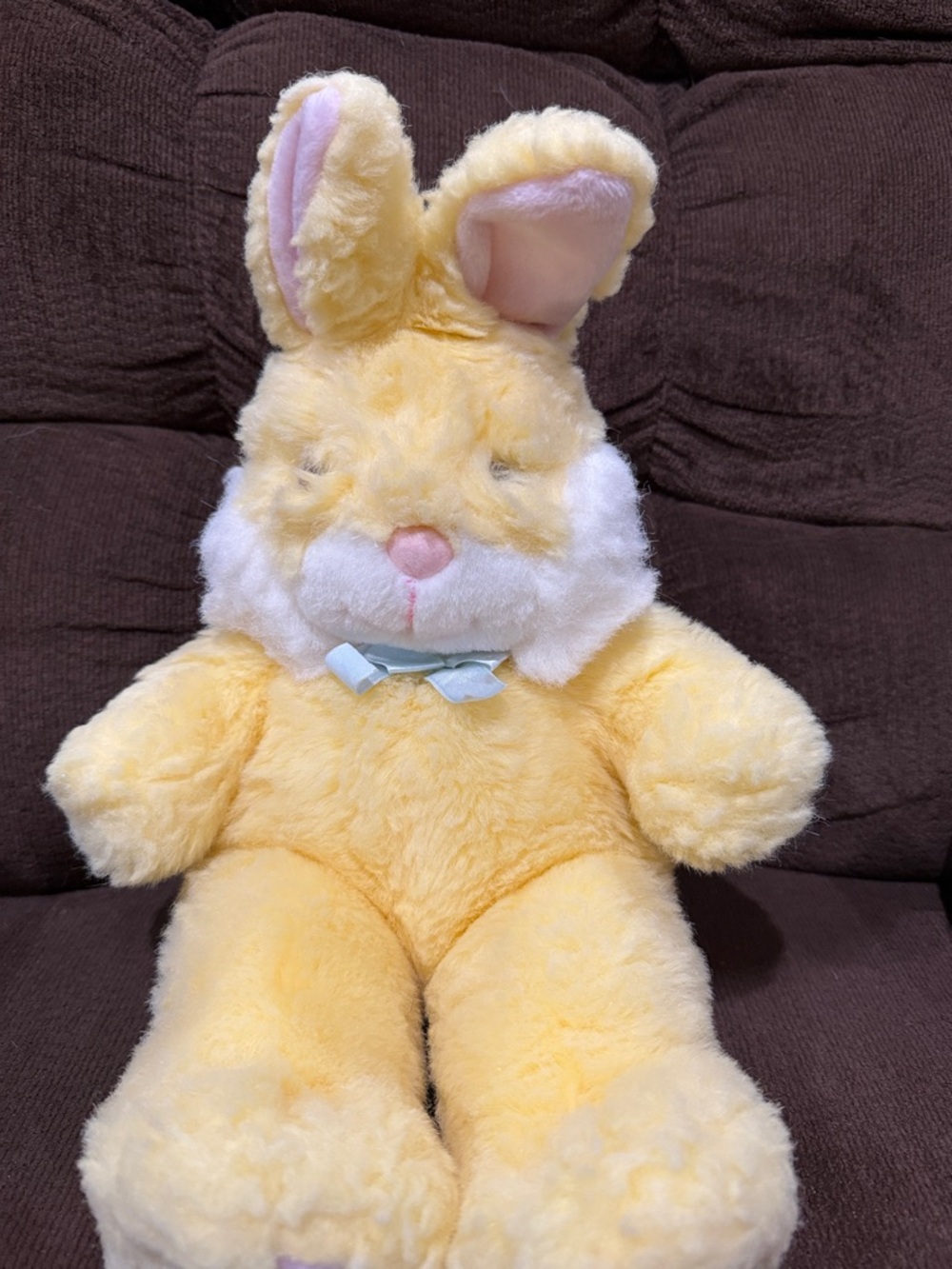 Plush Yellow Bunny with Pink Nose and Bow